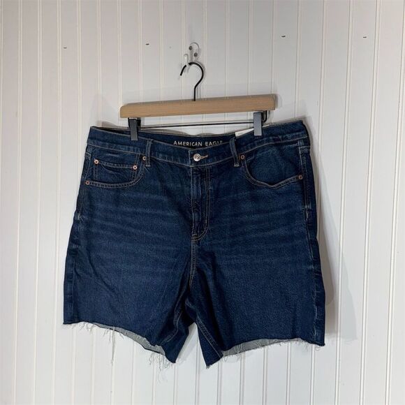 American Eagle 6” Relaxed Shorts 18 34W Super High Rise Dark Wash Denim - Picture 1 of 4